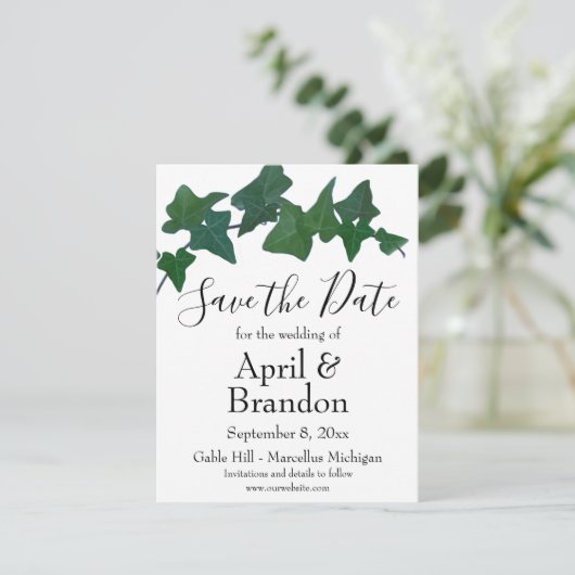 Save The Date Élégant classique Green English Ivy script (Debout devant)