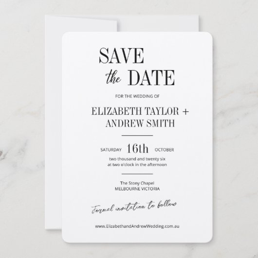 Save The Date Élégant classique mariage noir&blanc enregistrer l (Devant)