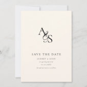 Save The Date Élégant, Classique, Monogramme, Beige, Mariage (Devant)