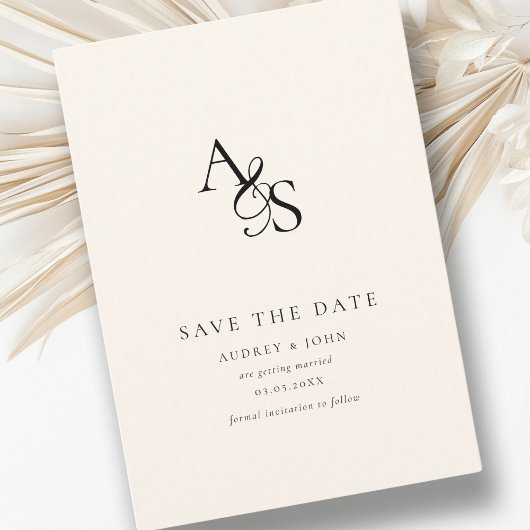 Save The Date Élégant, Classique, Monogramme, Beige, Mariage