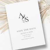 Save The Date Élégant, Classique, Monogramme, Blanc, Mariage
