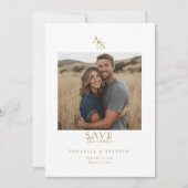 Save The Date Élégant, Classique, Monogramme, Blanc, Mariage 1 P (Devant)