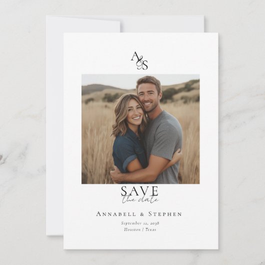 Save The Date Élégant, classique, Monogramme, blanc, Mariage 1 P (Devant)