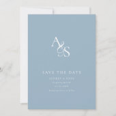 Save The Date Élégant, Classique, Monogramme, Bleu Poudre, Maria (Devant)
