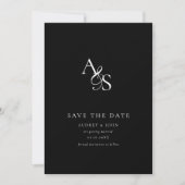 Save The Date Élégant, Classique, Monogramme, Noir, Mariage (Devant)