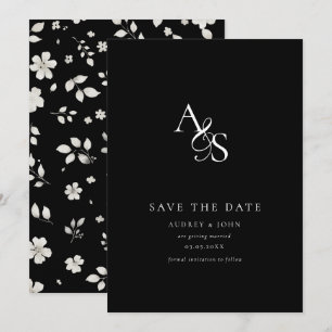 Save The Date Élégant, Classique, Monogramme, Noir, Mariage