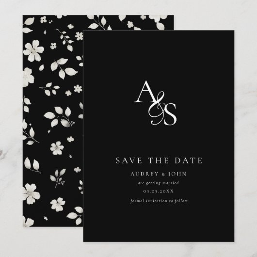 Save The Date Élégant, Classique, Monogramme, Noir, Mariage (Devant / Derrière)
