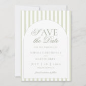 Save The Date Élégant Classique Rayure Vert Sauge (Devant)