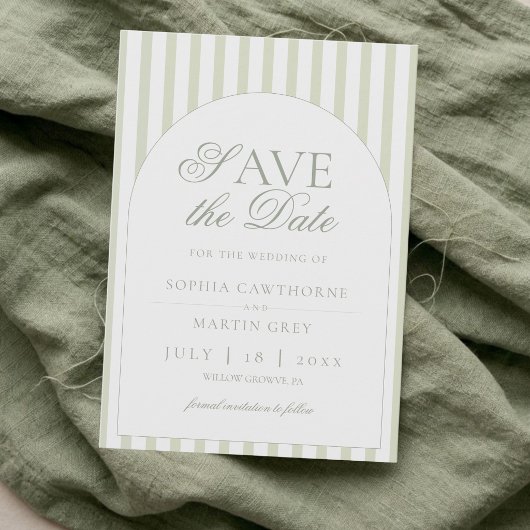 Save The Date Élégant Classique Rayure Vert Sauge