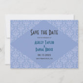 Save The Date Élégant Classy Blue Damask Script Mariage officiel (Devant)