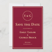 Save The Date Élégant Classy Bourgogne Or Monogramme Chic Mariag (Devant)