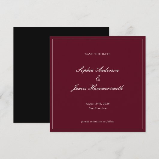 Save The Date Elegant Classy Formal Burgundy Red Script Wedding  (Devant / Derrière)
