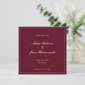 Save The Date Elegant Classy Formal Burgundy Red Script Wedding  (Debout devant)