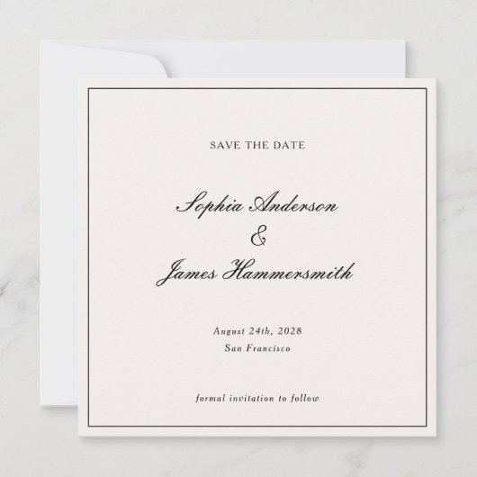Save The Date Élégant Classy Formal Cadre Noir Mariage de script (Devant)