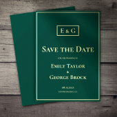 Save The Date Élégant Classy Green Gold Monogramme Mariage moder