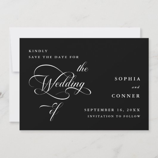 Save The Date Élégant Classy Mariage Noir (Devant)