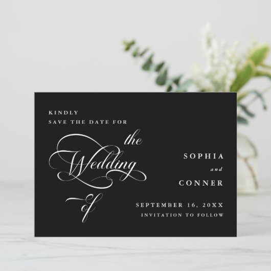 Save The Date Élégant Classy Mariage Noir (Debout devant)