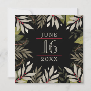 Save The Date Elegant Classy Muted Botanique sur Noir