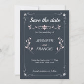 Save The Date Elegant Classy Navy et Mariage rose (Devant)