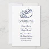 Save The Date Elégant Classy Navy Seashell Beach Mariage Photo (Devant)