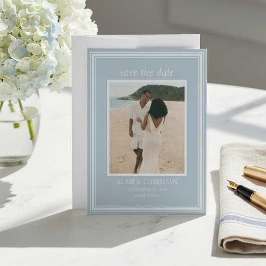 Save The Date Elegant Coastal Blue Modern Wedding Photo