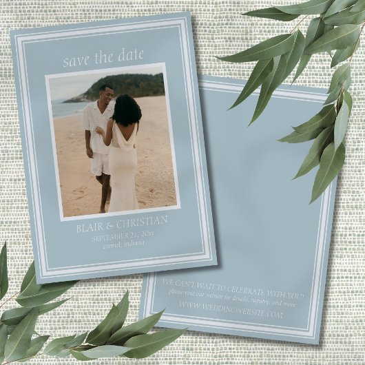 Save The Date Elegant Coastal Blue Modern Wedding Photo