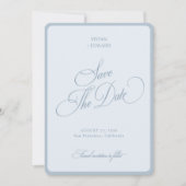 Save The Date Elegant Coastal Blue Stripes Border Retro Wedding (Devant)