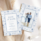 Save The Date Elegant Coastal Blue Toile Wedding Photo