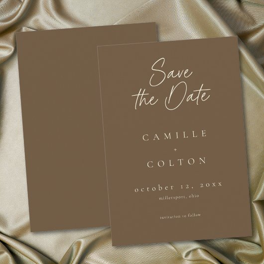 Save The Date Elegant Cocoa Brown Minimalist Wedding