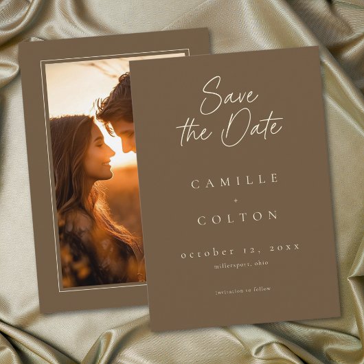 Save The Date Elegant Cocoa Brown Minimalist Wedding Photo