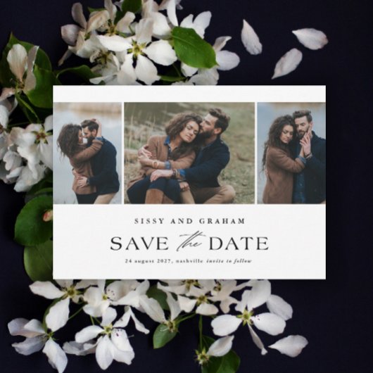Save The Date Élégant code QR 3 Photo Mariage 