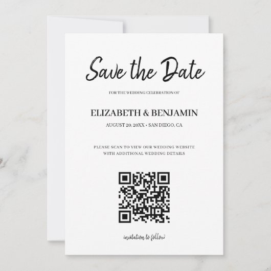 Save The Date Élégant Code QR de Calligraphie Script Photo Enreg (Devant)