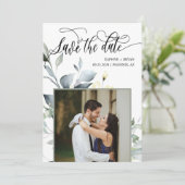 Save The Date Élégant Code QR de Mariage Photo de Feuilles Verte (Debout devant)