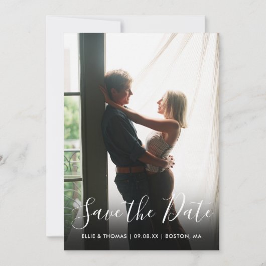 Save The Date Élégant Code QR de Photo de Mariage Script (Devant)
