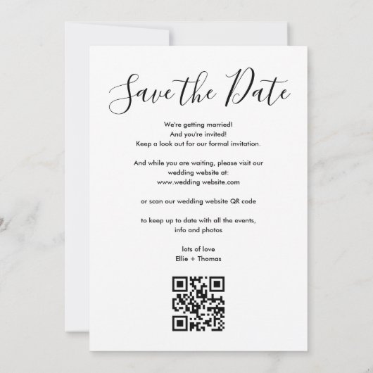 Save The Date Élégant Code QR de Photo de Mariage Script (Dos)