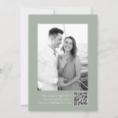 Save The Date Élégant Code QR de Photo Vert Sage Calligraphié (Dos)