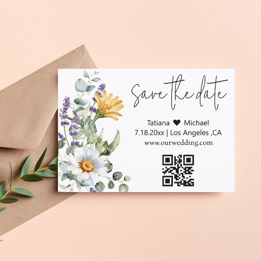 Save The Date élégant code qr moderne fleur sauvage aquarelle