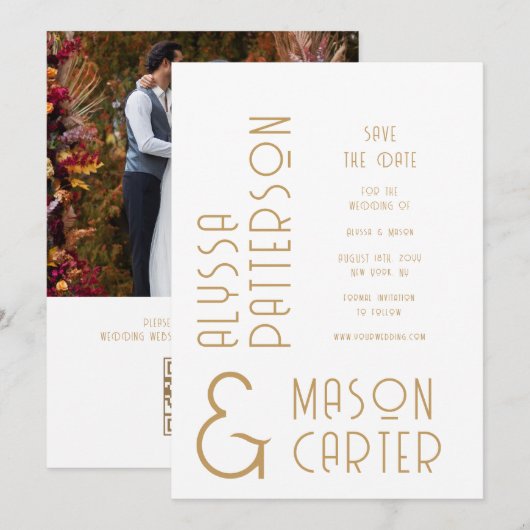 Save The Date Élégant Code QR Or Photo de Mariage (Devant / Derrière)