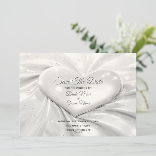 Save The Date Élégant Coeur Crème Blanche Enregistrer La Date (Debout devant)