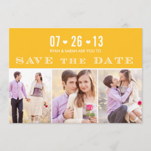 Save The Date Elégant Coeur jaune Sauvez les dattes avec des pho