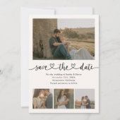 Save The Date Élégant Coeur Script 5 Photo Mariage (Devant)