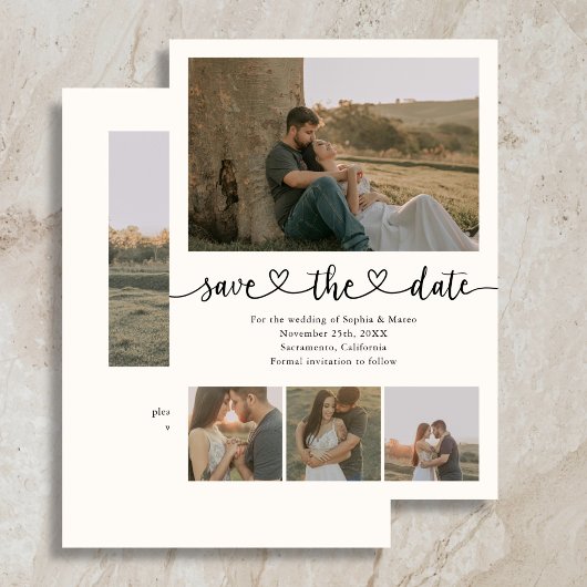 Save The Date Élégant Coeur Script 5 Photo Mariage