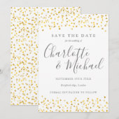 Save The Date Élégant Cœurs en Or Confettis Signature Script (Devant / Derrière)