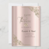 Save The Date Élégant Cœurs Or Rose Mariage (Devant)