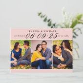 Save The Date Élégant Collage photo Mariage rose et noir (Debout devant)