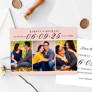 Save The Date Élégant Collage photo Mariage rose et noir
