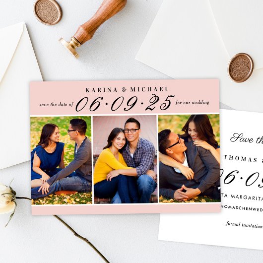 Save The Date Élégant Collage photo Mariage rose et noir