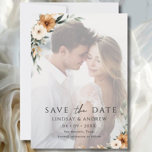 Save The Date Elegant Copper Earthy Botanical Photo