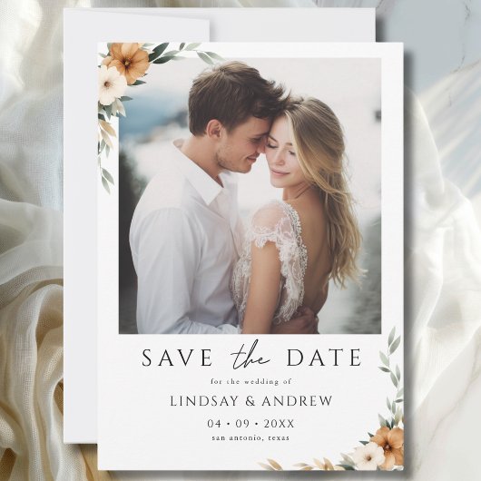 Save The Date Elegant Copper Earthy Botanical Photo