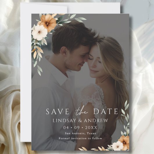 Save The Date Elegant Copper Earthy Botanical Photo